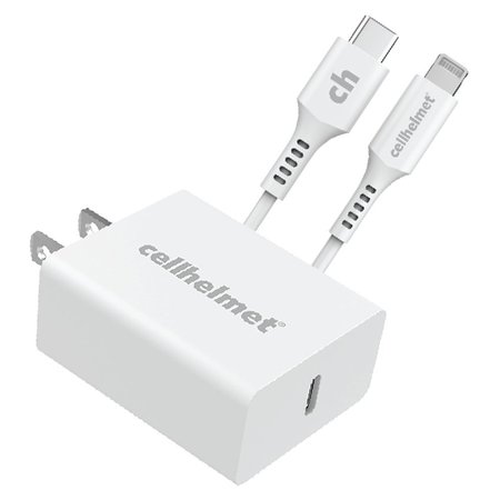 CELLHELMET PD USB C Wall Charger 20W and USB C to Apple Lightning Cable 3ft, White WALL-PD-20W+R-LIGHT